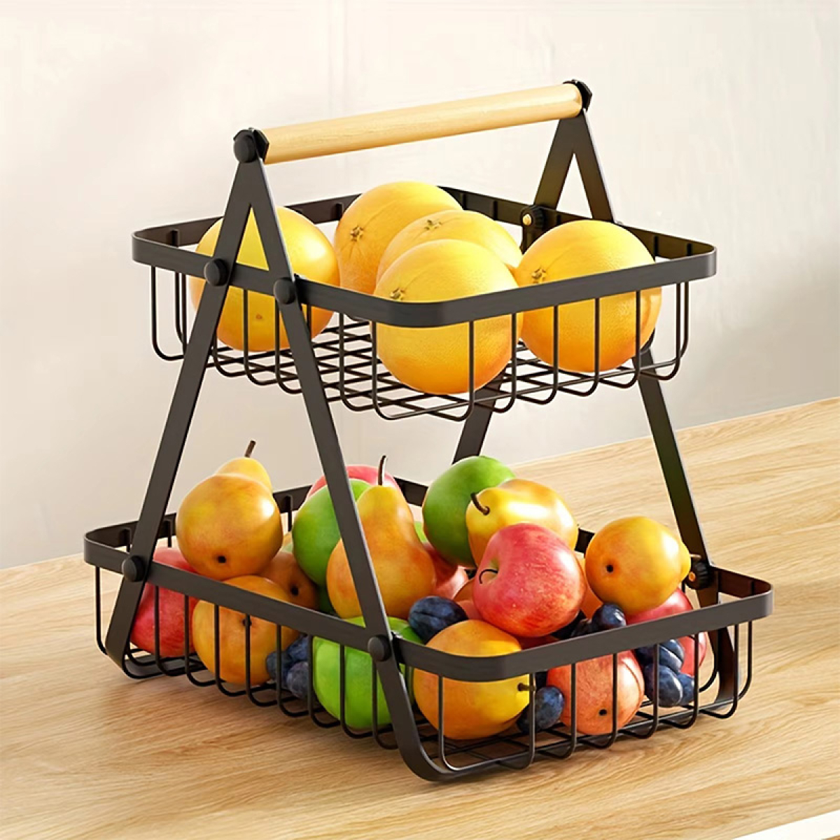 Canasto Organizador De Frutas Y Verduras 2 Niveles Metal - Imagen 4