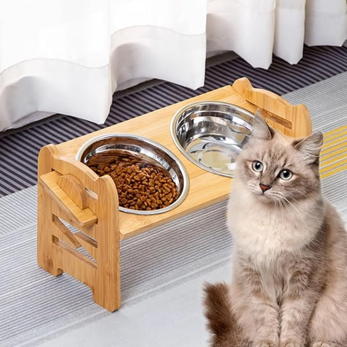 Soporte Doble Elevado Para Comederos De Mascotas Ajustable - Imagen 2