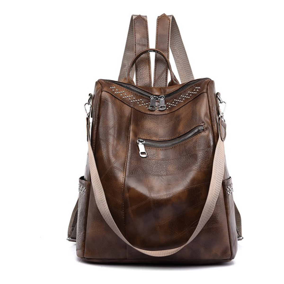Cartera Mochila Urbana En Cuero Pu Bolsillo Externos - Imagen 1