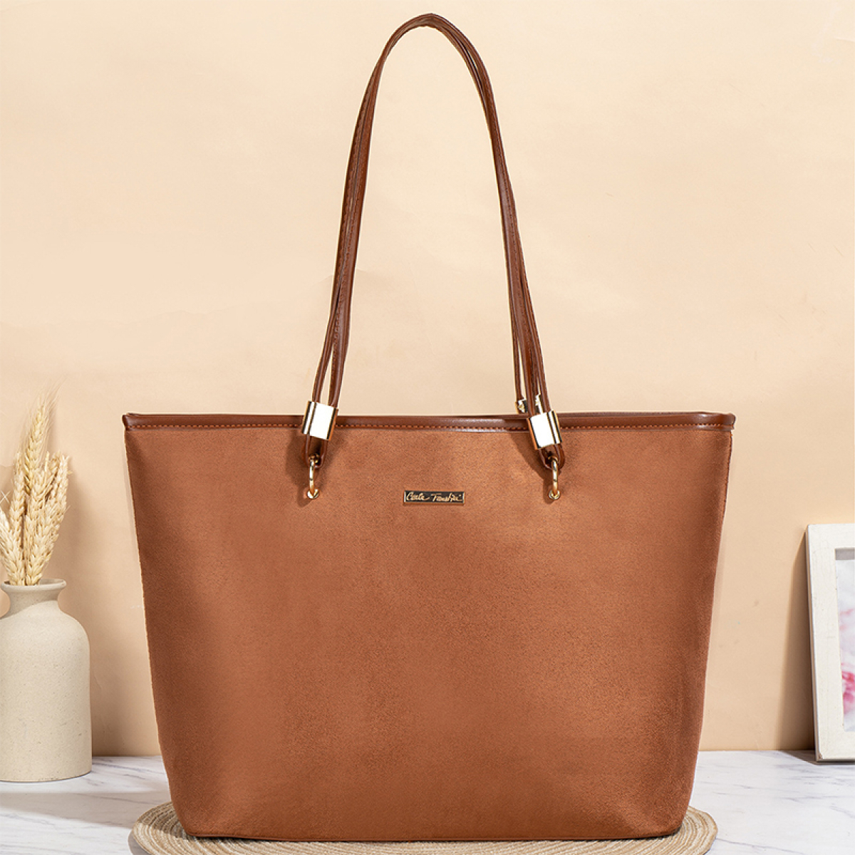 Cartera Bolso De Mano Para Mujer Nobuck Para Dama Grande - Imagen 6