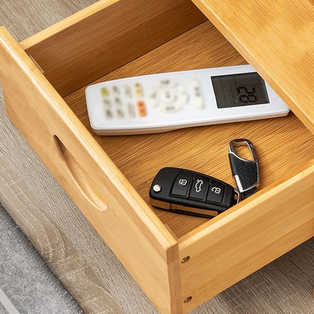Mesa De Luz Dormitorio Con Tres Cajones Espacio Para Libros - Imagen 7