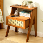 Mesa De Luz Cajon Dos Estantes Tipo Ratan Bamboo Dormitorio - Imagen 4
