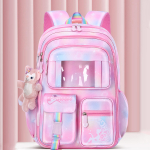 Mochila Escolar Con Llavero Niñas Peluche Varios Bolsillos