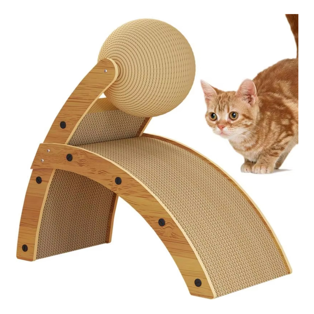 Juguete Rascador Para Gatos Doble Con Bola Y Carton - Imagen 2