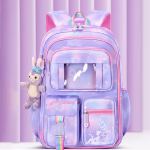 Mochila Escolar Con Llavero Niñas Peluche Varios Bolsillos - Imagen 6