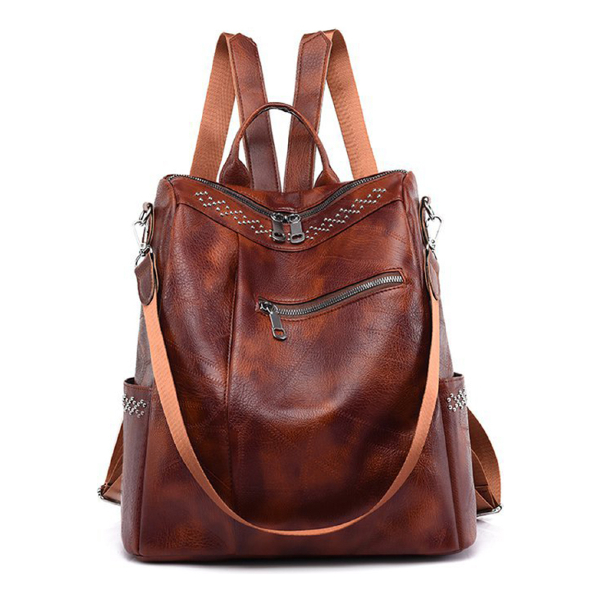 Cartera Mochila Urbana En Cuero Pu Bolsillo Externos - Imagen 9