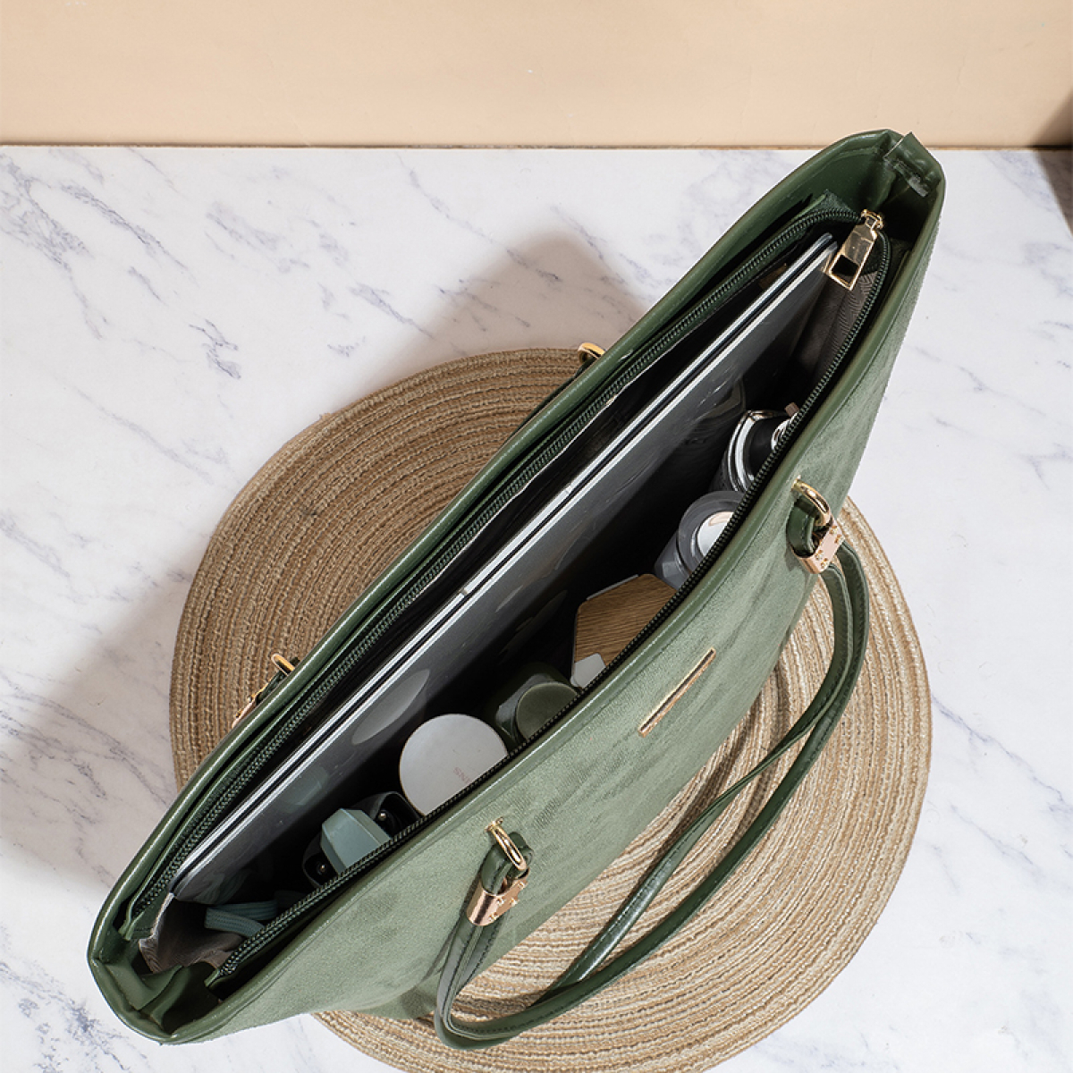 Cartera Bolso De Mano Para Mujer Nobuck Para Dama Grande - Imagen 3