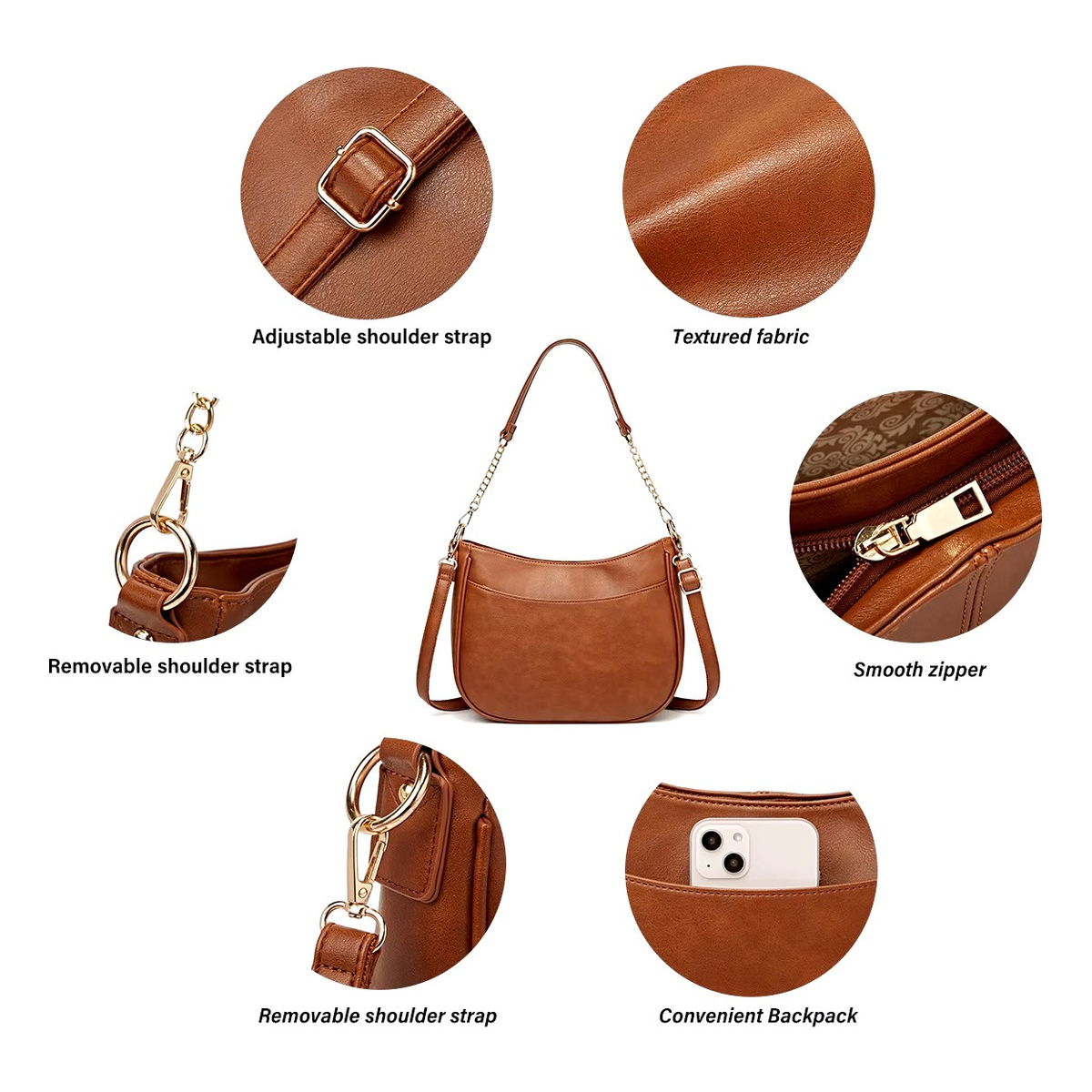 Cartera Bandolera Asa Con Cadena Para Mujer En Cuero Pu - Imagen 7