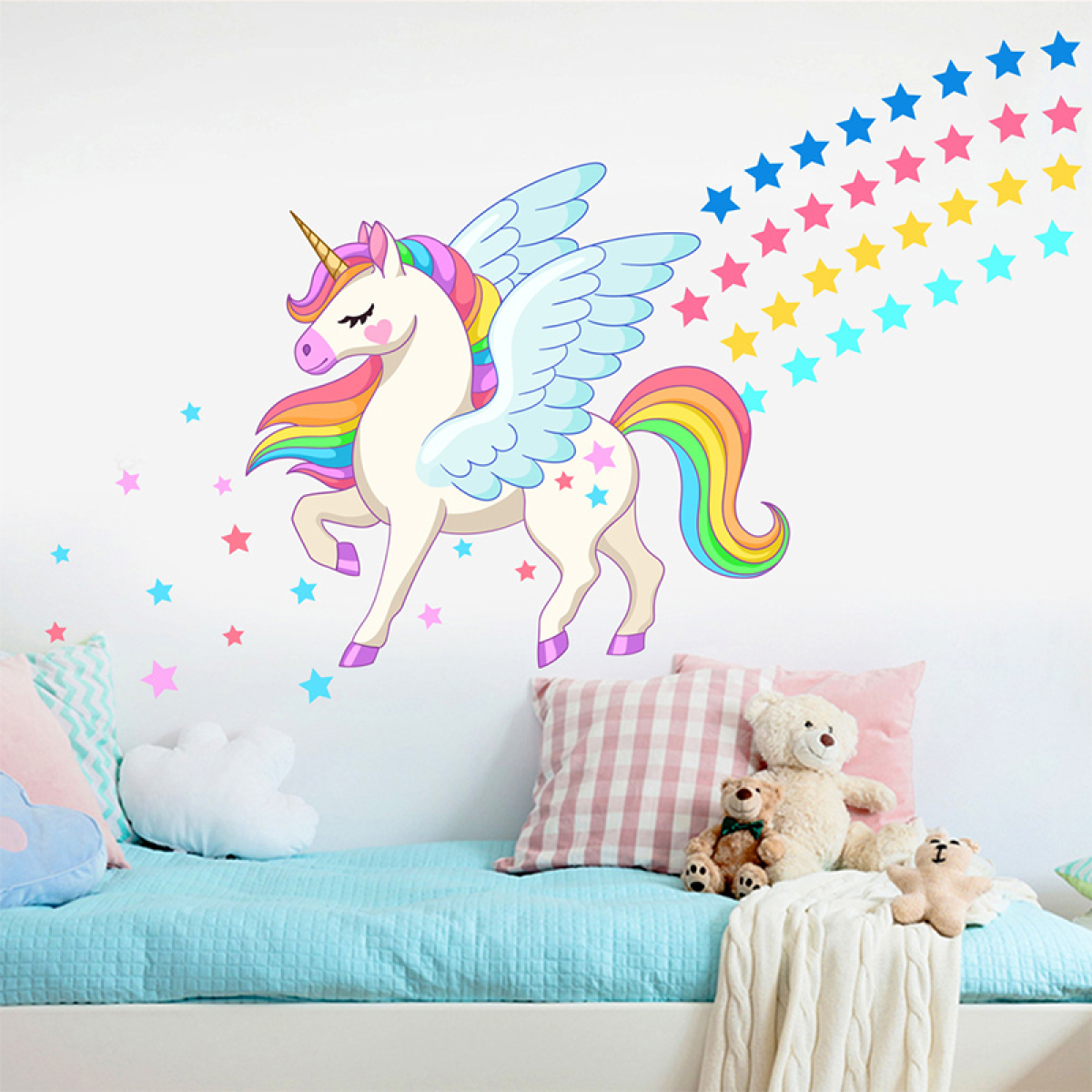 Vinilo Adhesivo Unicornio Magico Castillo Arcoiris Estrellas - Imagen 5