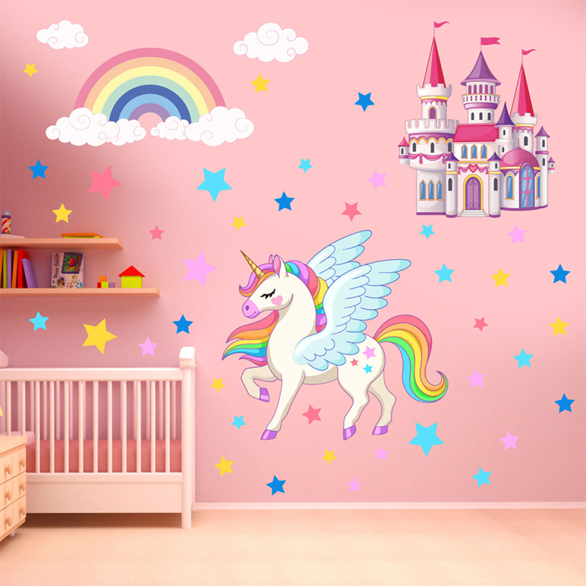 Vinilo Adhesivo Unicornio Magico Castillo Arcoiris Estrellas - Imagen 3