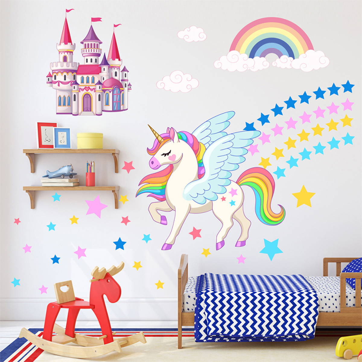 Vinilo Adhesivo Unicornio Magico Castillo Arcoiris Estrellas - Imagen 4
