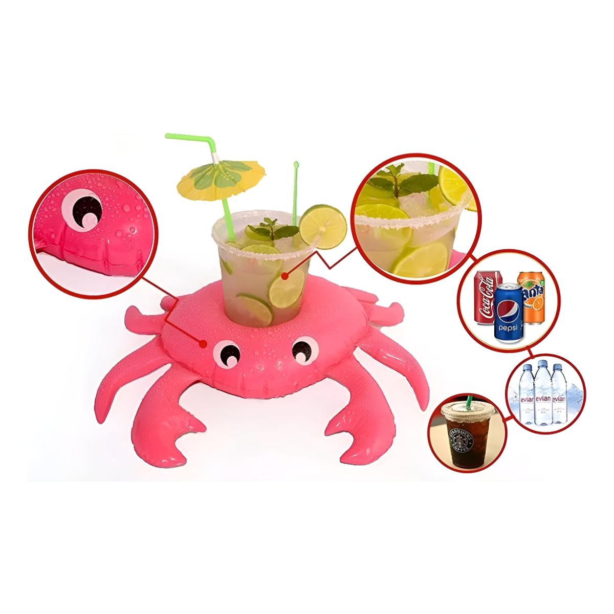 Set X10 Posavasos Inflable Para Piscina Diseño Cangrejo - Imagen 3