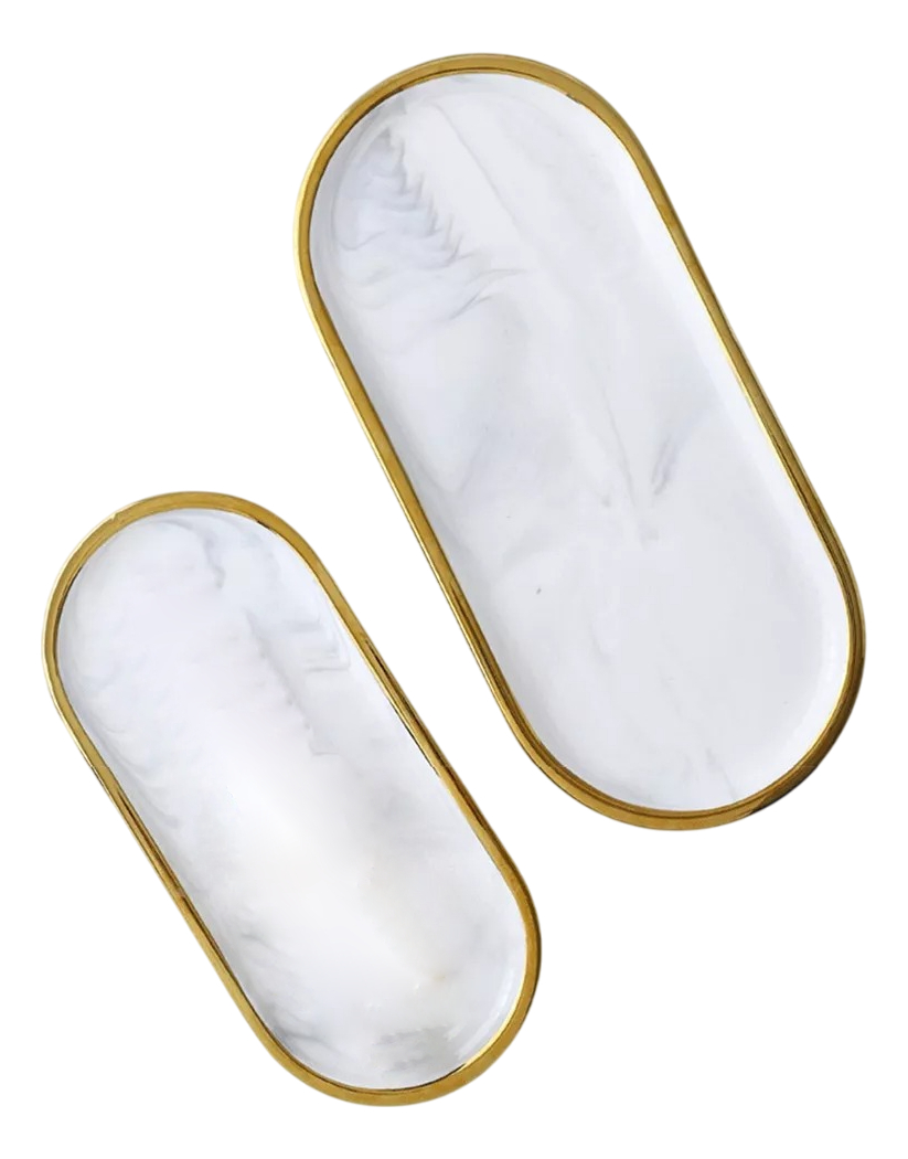 d_639952-mlu80456213244_112024-f.jpg Set X Dos Platos Bandeja De Cerámica Mármol Nórdico - Imagen 1