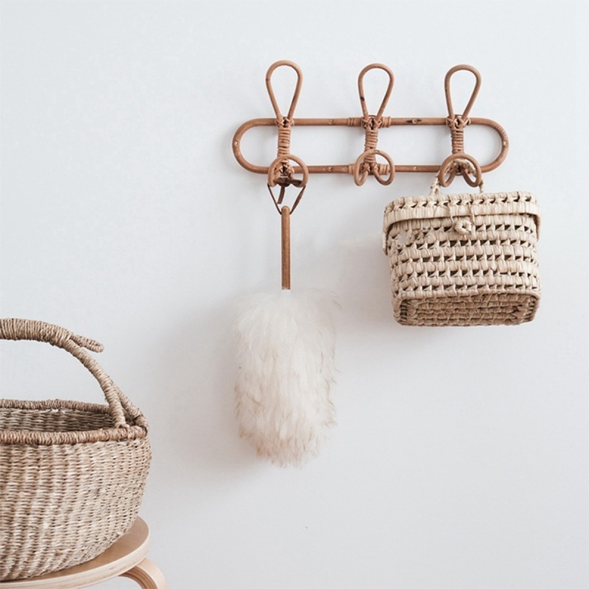 Perchero Colgante De Pared Mimbre Ratán Decorativo - Imagen 6