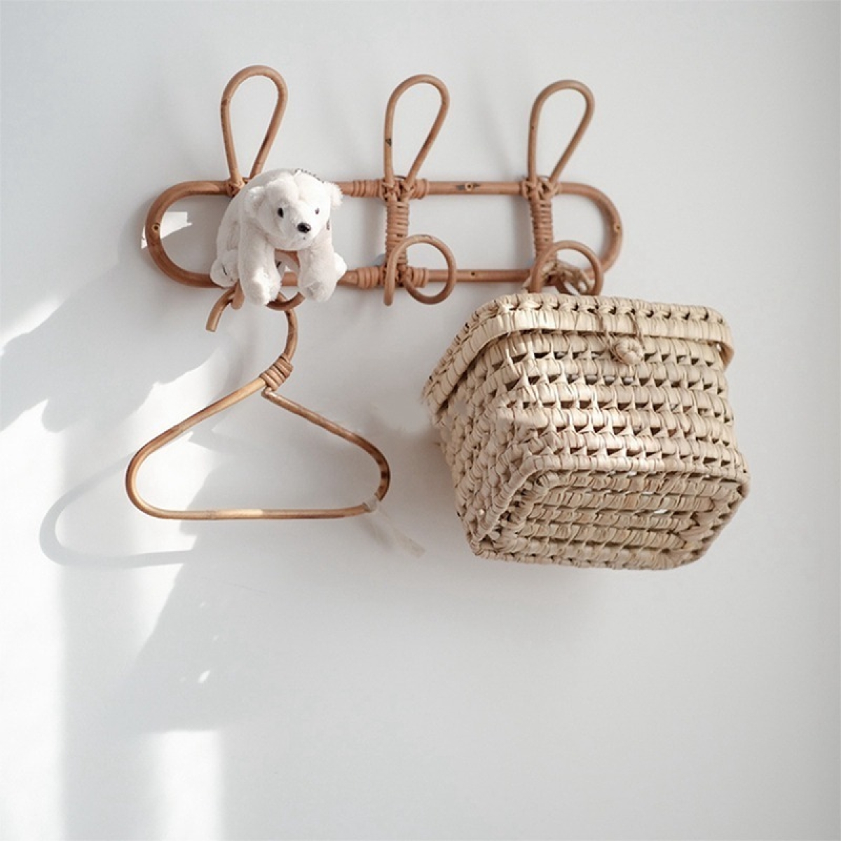 Perchero Colgante De Pared Mimbre Ratán Decorativo - Imagen 3