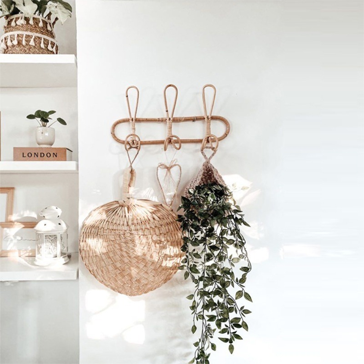 Perchero Colgante De Pared Mimbre Ratán Decorativo - Imagen 4