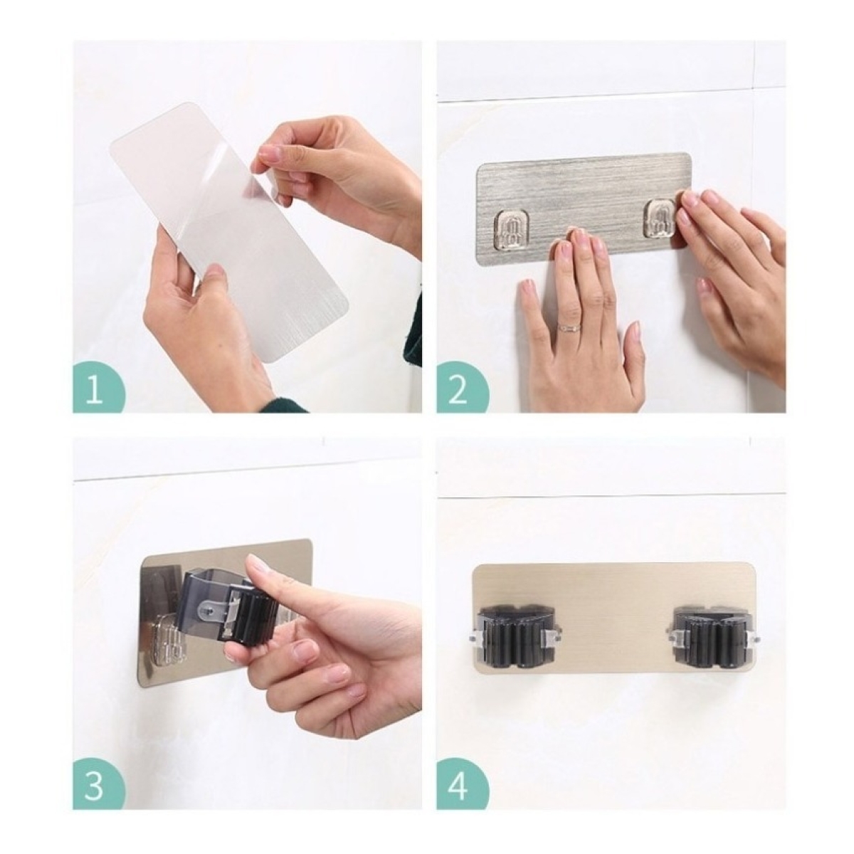 Soporte Para Escoba O Lampaso Autoadhesivo Pared Doble - Imagen 13