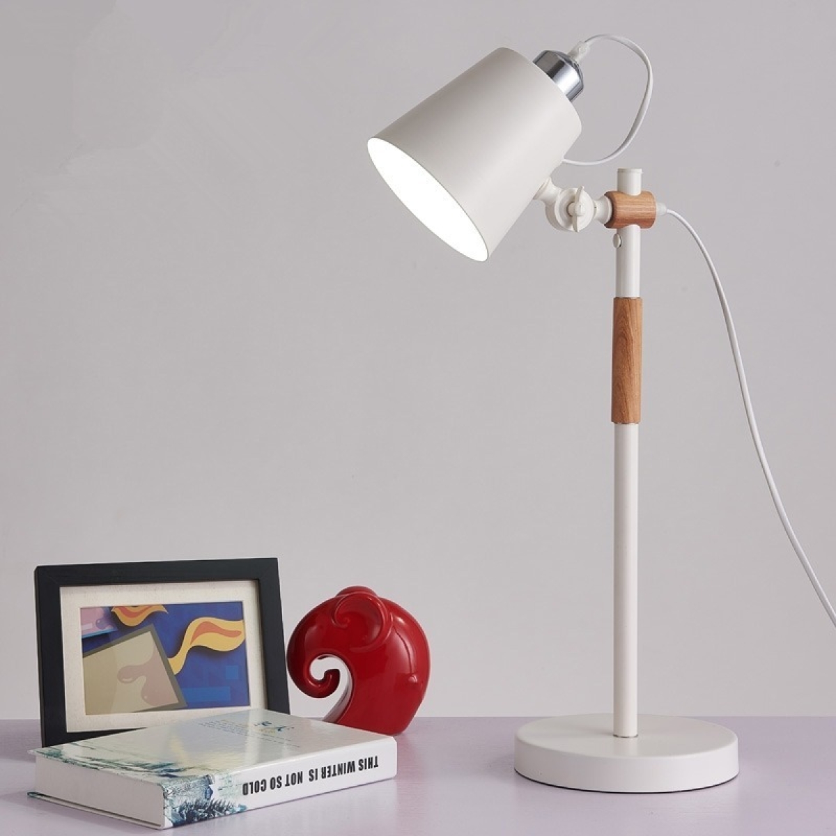 Lampara De Escritorio Portatil Nordica Con Madera Lectura - Imagen 2
