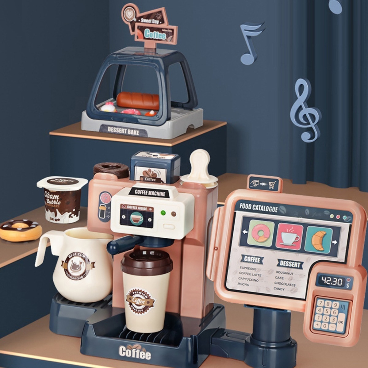 Juguete Cafeteria Niños Niñas Barista Con Caja Registradora - Imagen 3