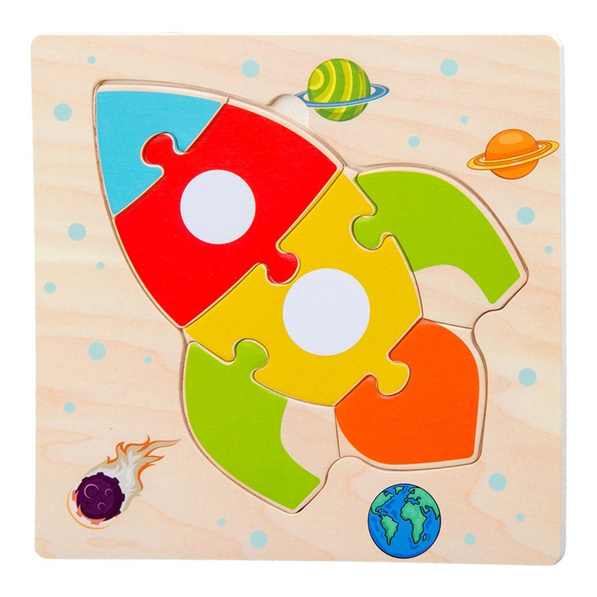 Puzzle Infantil En Madera Piezas Grandes - Cohete Espacial - Imagen 1