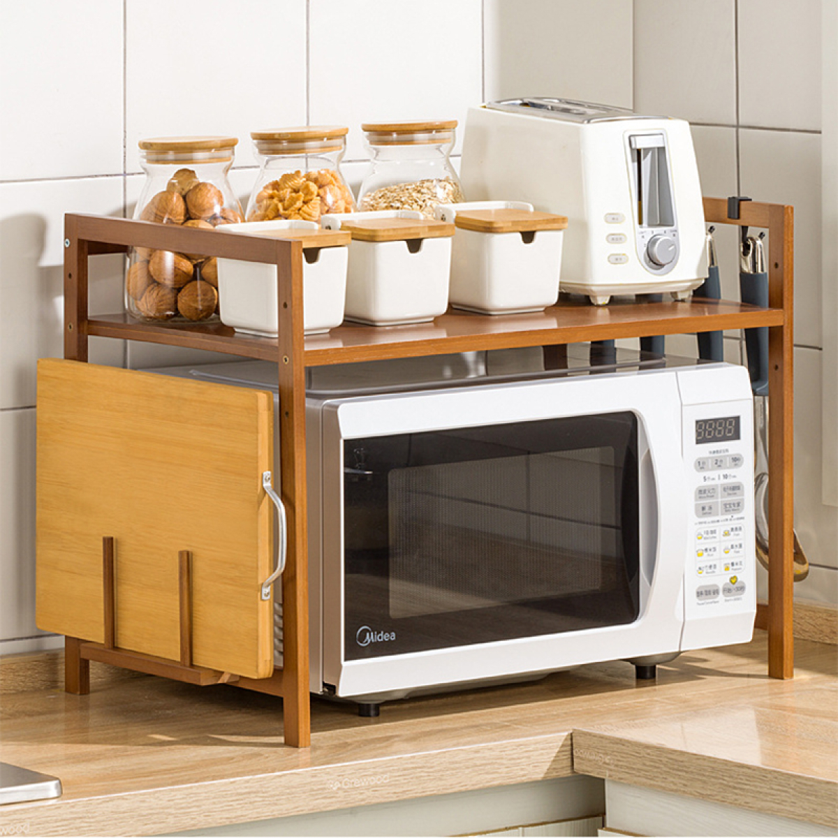 Estante Organizador De Bambu Para Microondas Cocina - Imagen 2