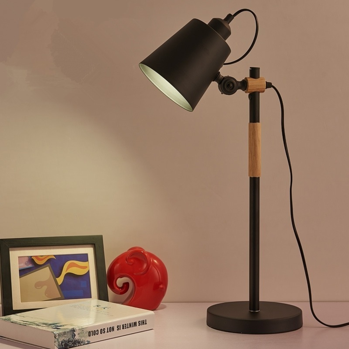 Lampara De Escritorio Portatil Nordica Con Madera Lectura - Imagen 9