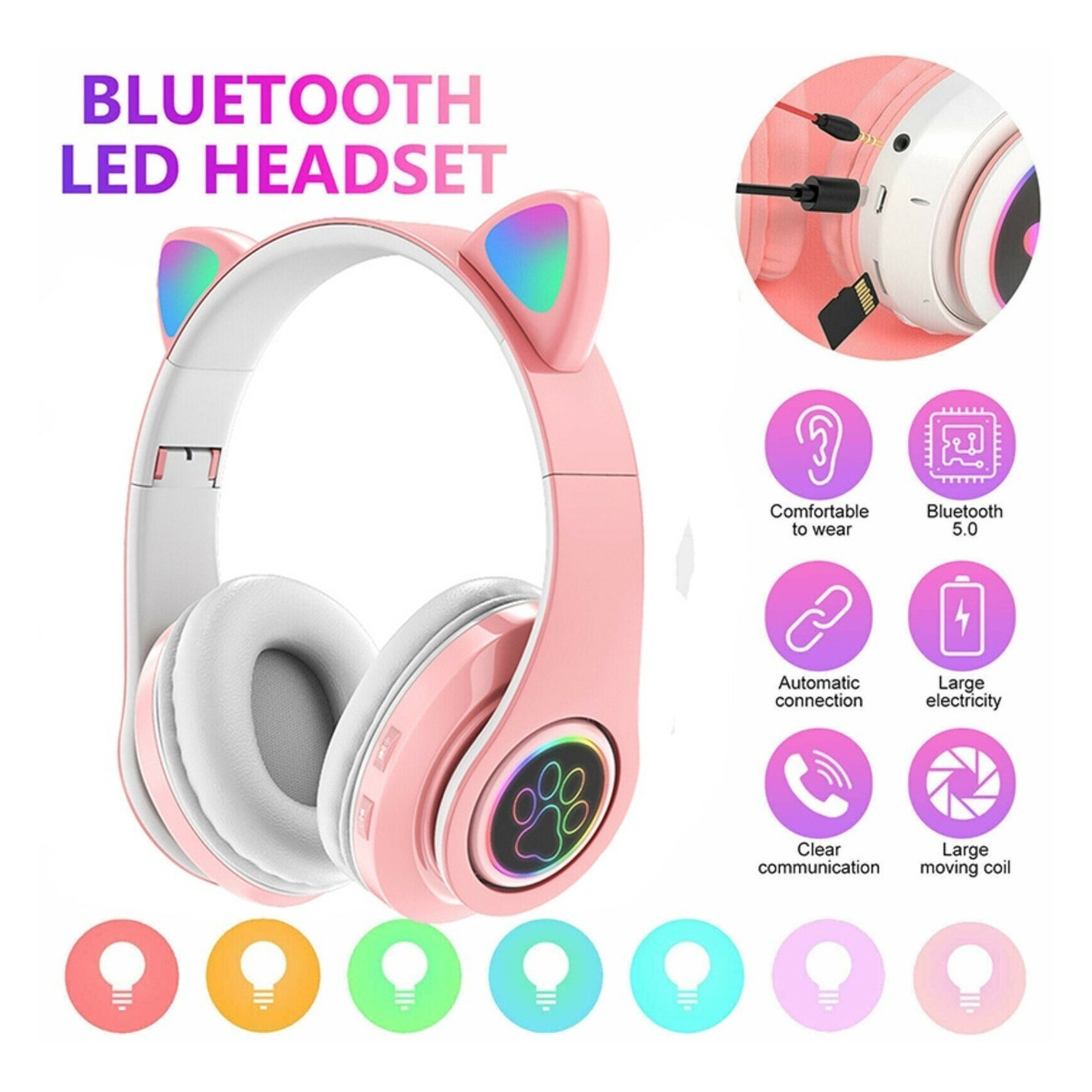 Auriculares Con Orejas Y Luces Divertidos Bluetooth - Imagen 7