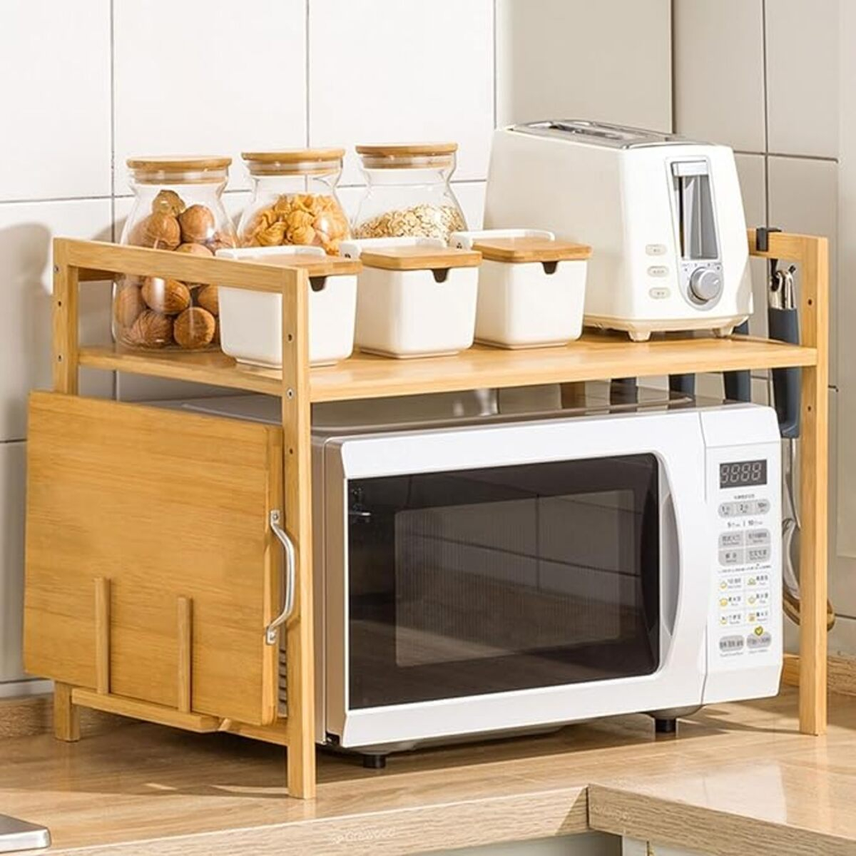 Estante Organizador De Bambu Para Microondas Cocina - Imagen 7