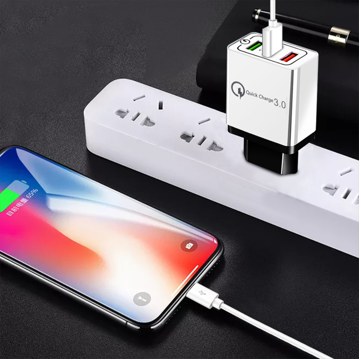 Adaptador Cargador 3 Puertos Usb Carga Rápida Qc 3.0 Fast - Imagen 3