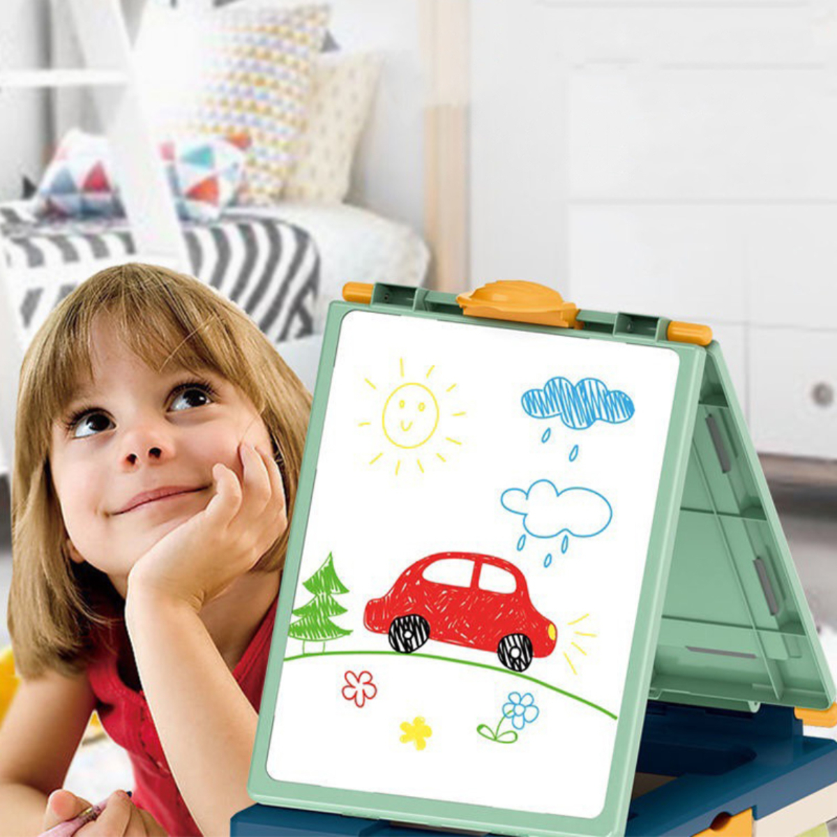 Pizarra Infantil Multifunción Tiza Marcador Y Juegos - Imagen 7