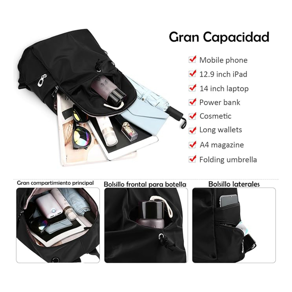 Mochila Escolar Viaje Ligera Con Bolsillo Exteriores - Imagen 11
