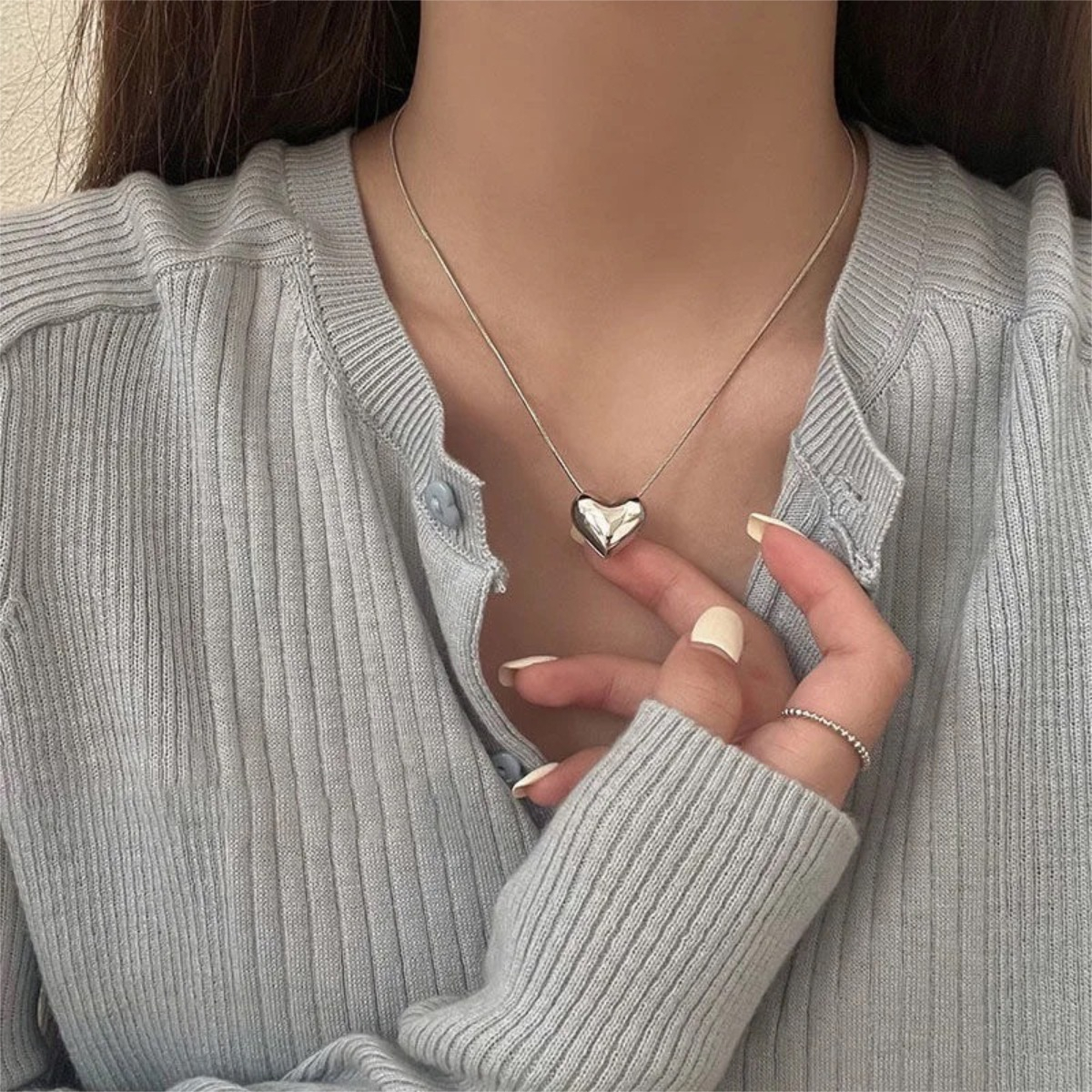 Collar Cadenita Con Mini Corazon De Acero - Imagen 6