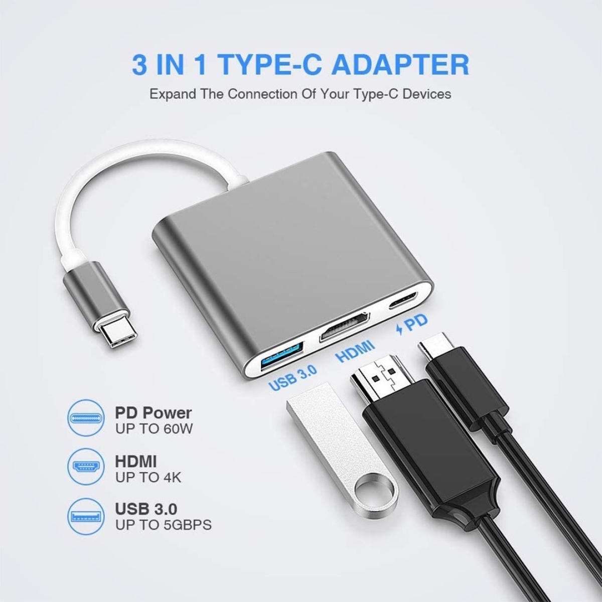 Adaptador Usb-c A Hdmi Usb 3.0 Tipo C 3.1 Mac Cable Usb C - Imagen 2