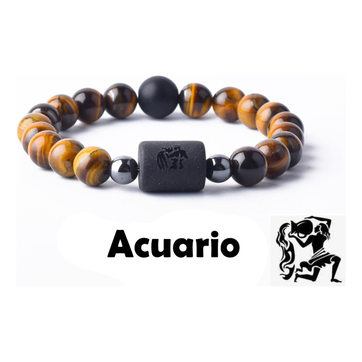 Pulsera De Piedras Naturales Signos Zodiacales Ojo De Tigre - Imagen 2