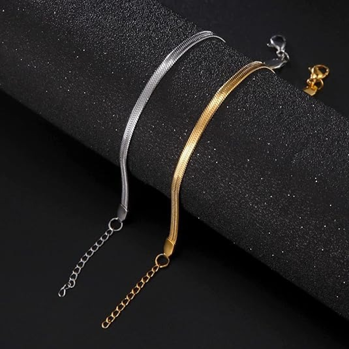 Pulsera Ligera De Acero Tejido Serpiente Plana Con Colgante - Imagen 3