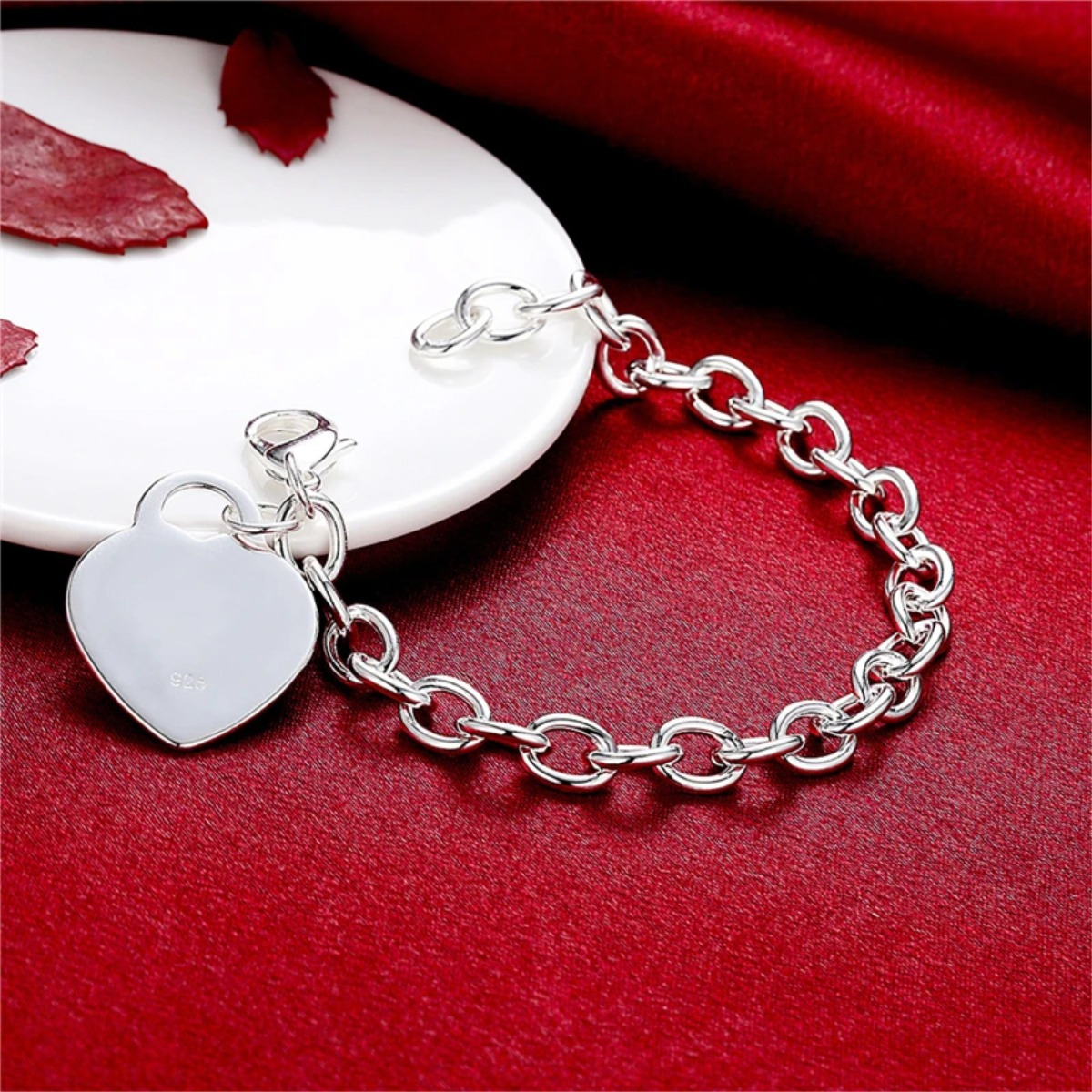 Pulsera De Plata Gruesa Con Dije Corazón Grande - Imagen 2