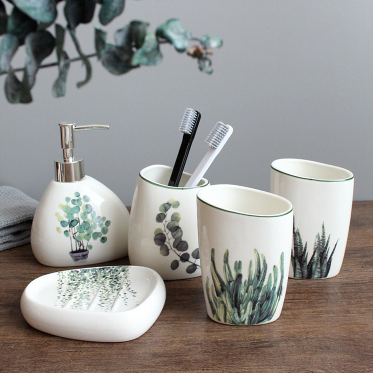 Set X5 Piezas Accesorios De Tocador Para Baño De Ceramica - Imagen 2