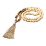 Collar De Madera Largo Tipo Japamala Bohemio Natural