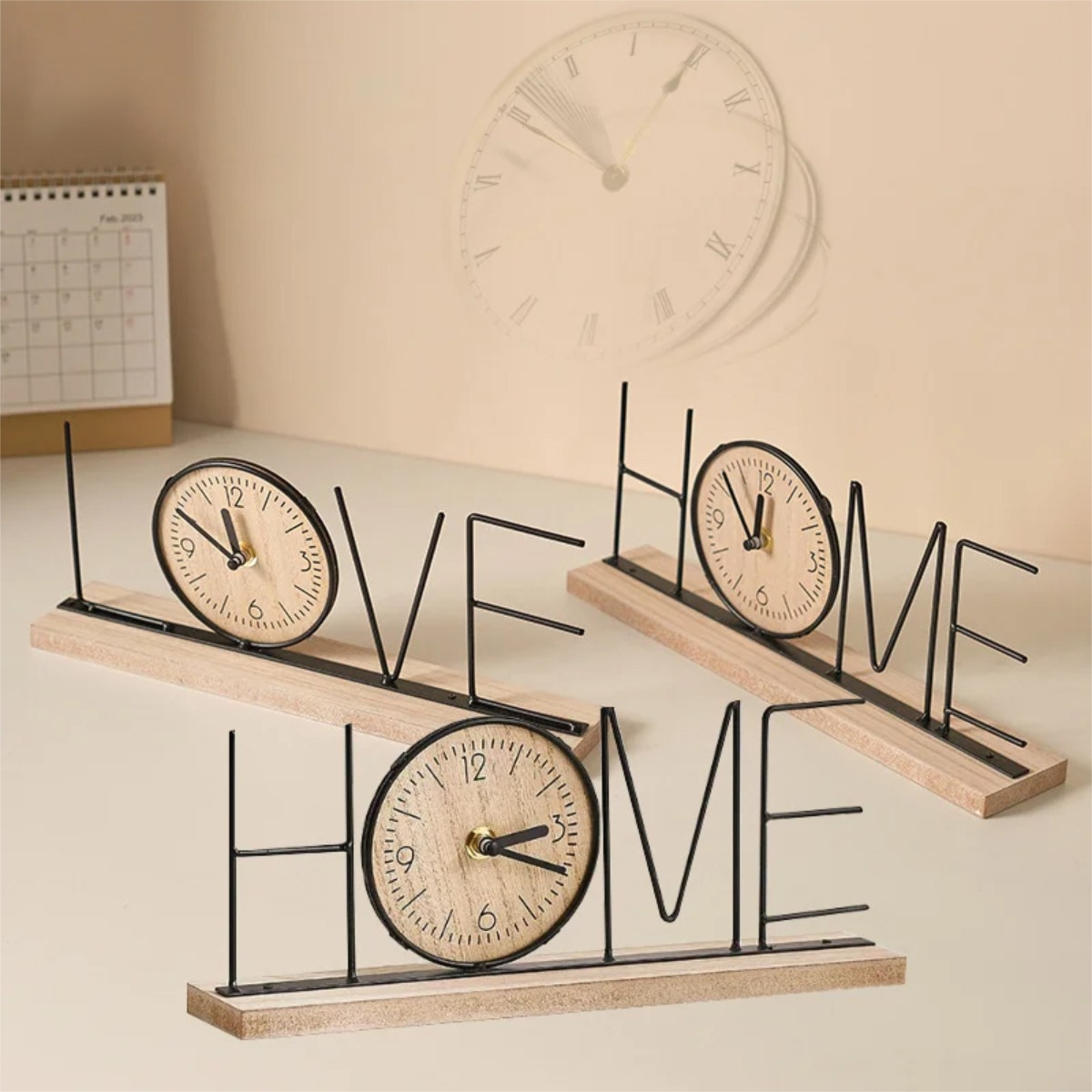 Reloj De Mesa Escritorio Silencioso En Madera Letras - Imagen 3