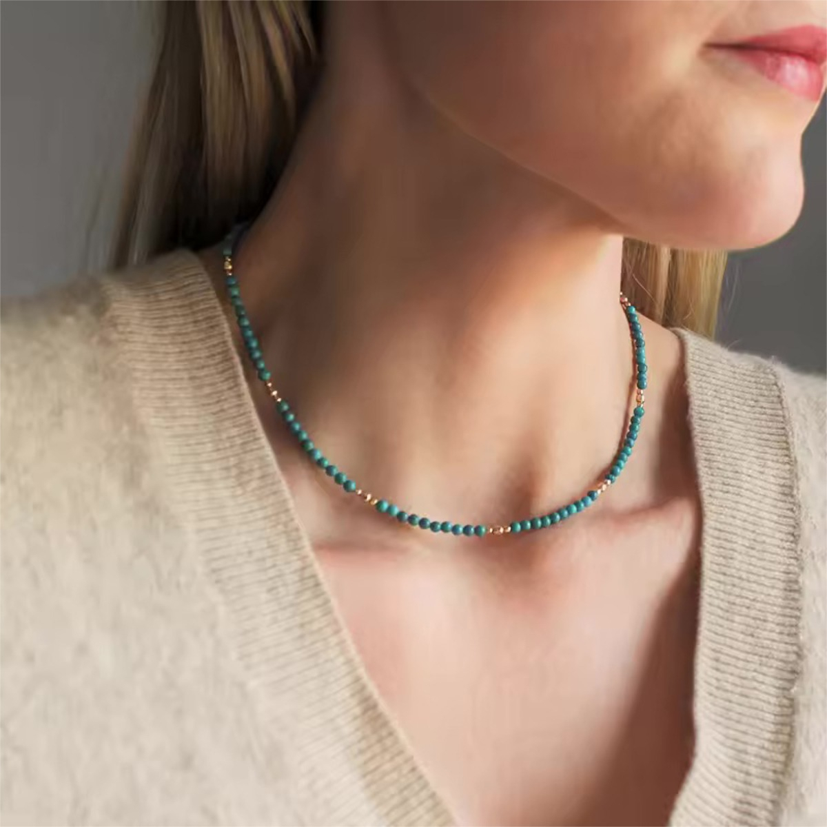Collar Ojo Turco De Cuentas Con Dije Detalles Dorados - Imagen 5