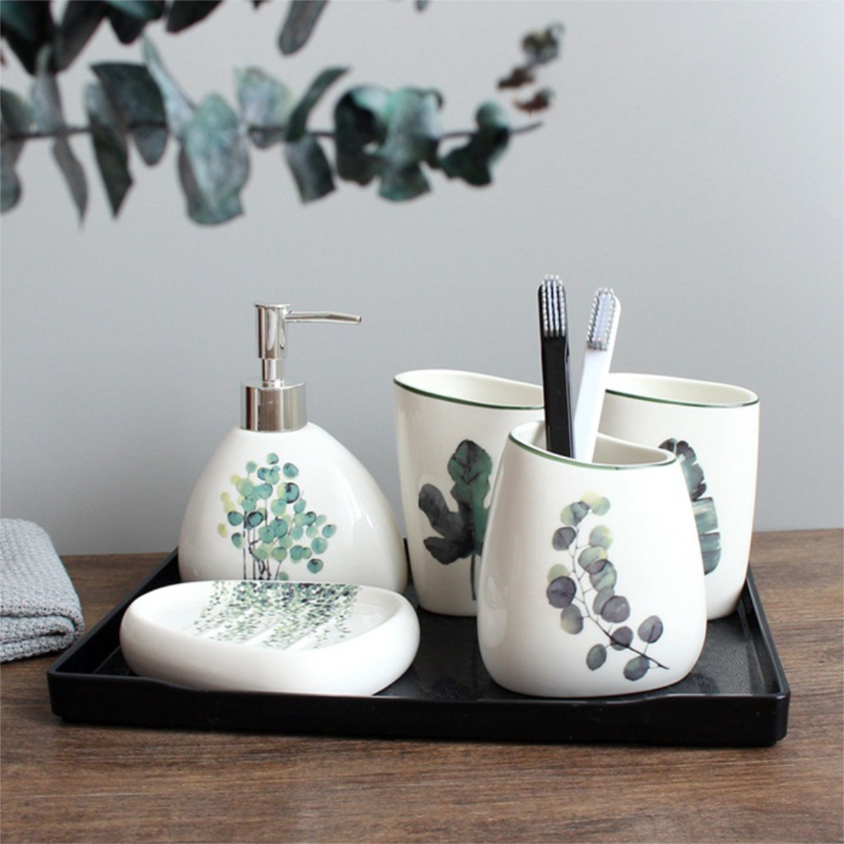 Set X5 Piezas Accesorios De Tocador Para Baño De Ceramica - Imagen 3
