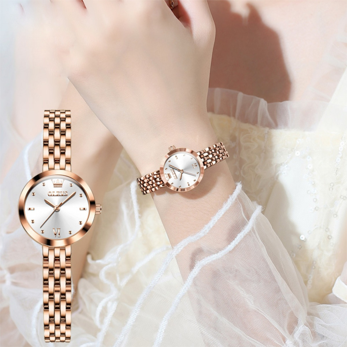 Reloj De Pulsera Mujer Análogo Con Malla De Acero Inox - Imagen 4