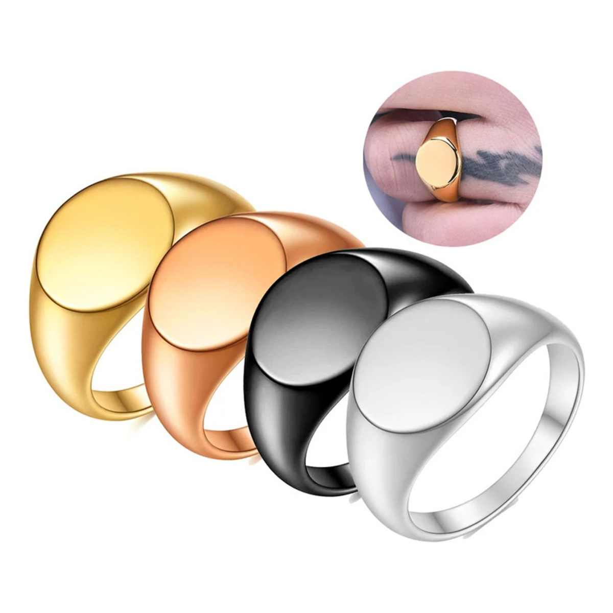 Anillo De Acero Ovalado De Sello Pulido Circular - Imagen 3