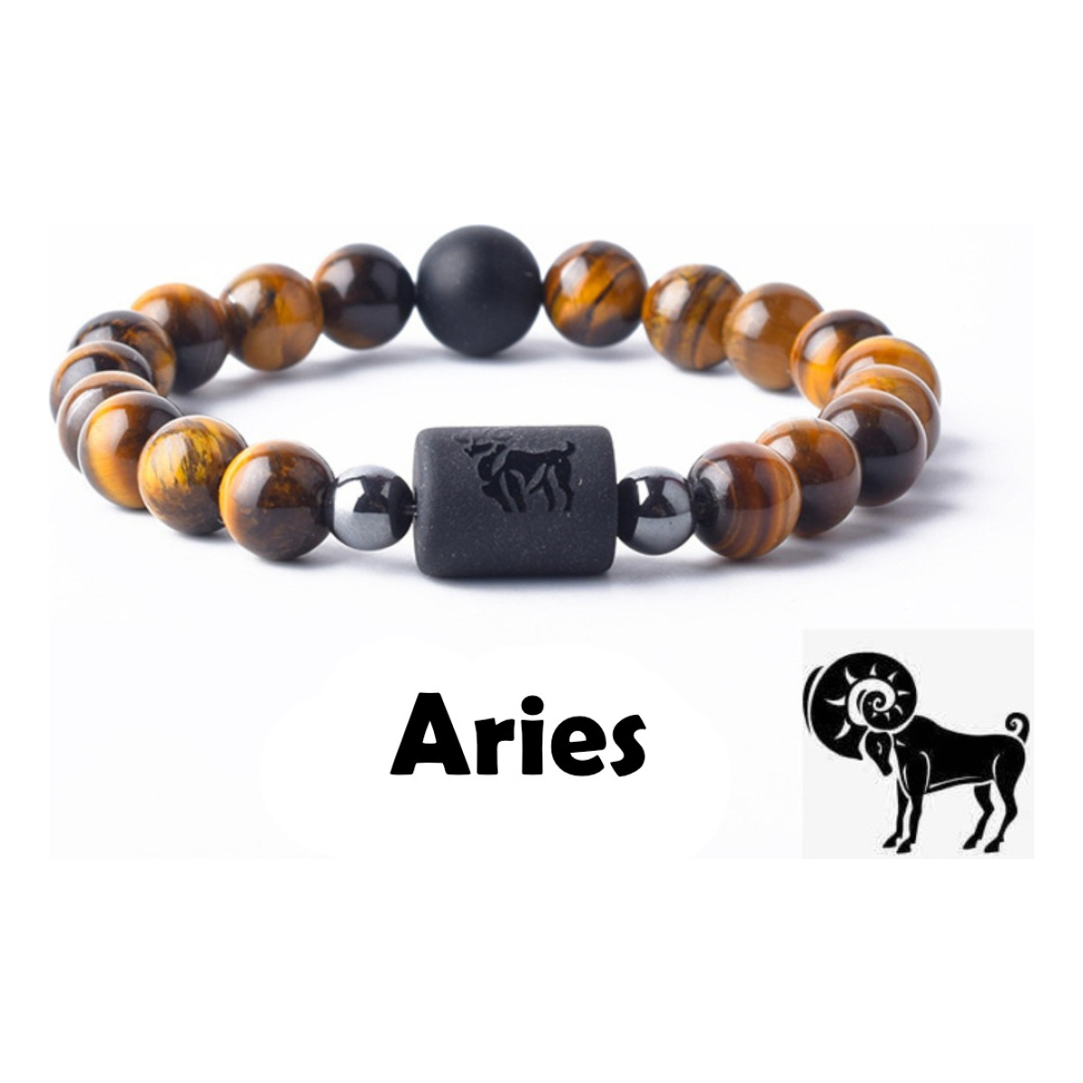 Pulsera De Piedras Naturales Signos Zodiacales Ojo De Tigre - Imagen 14