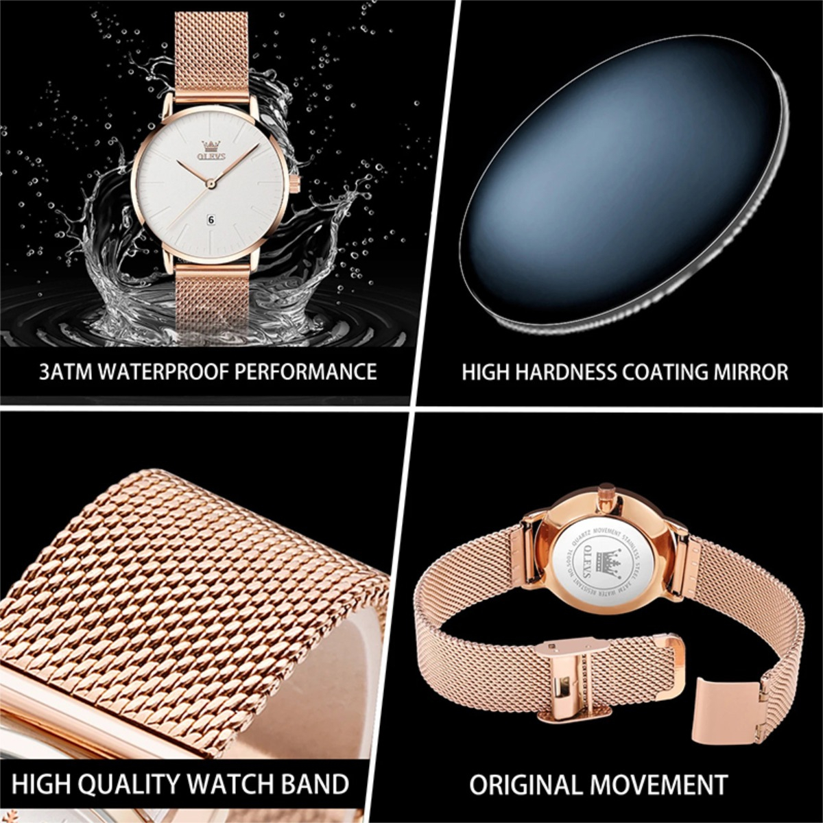 Reloj Mujer Cuadrado Cuarzo Acero Oro Rosa Resistente - Imagen 6