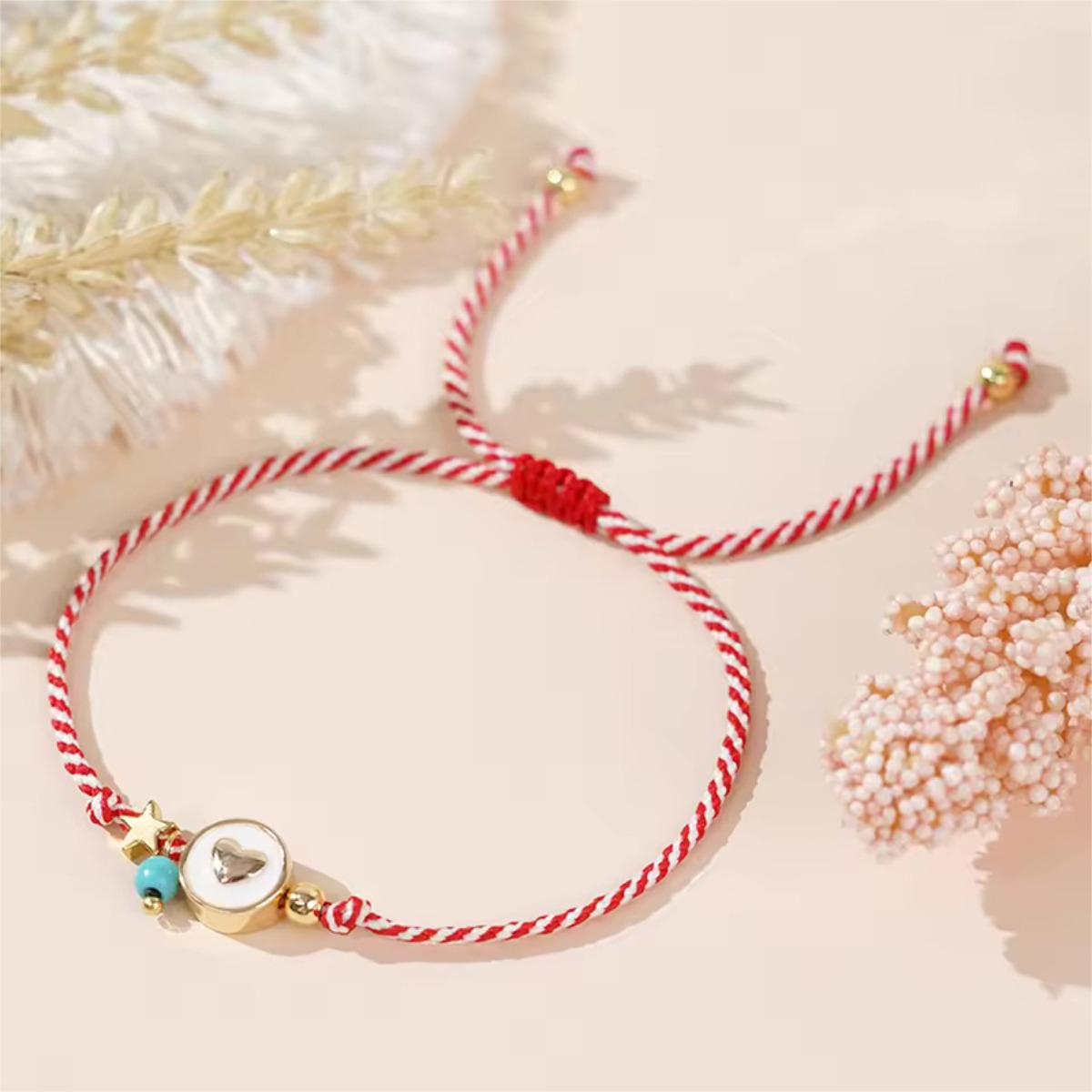 Pulsera Ajustable De Hilo Con Eslabon Corazón Individual - Imagen 5