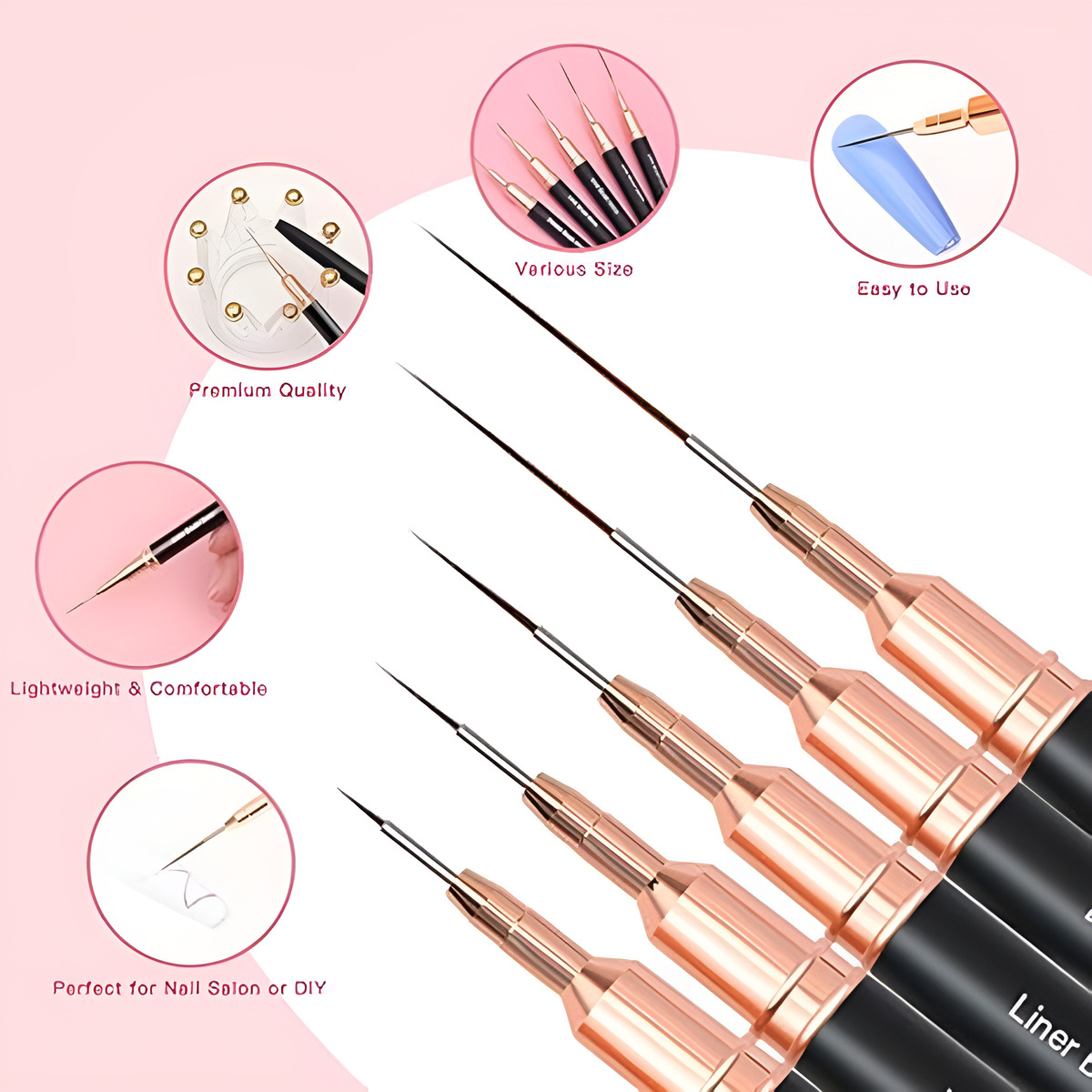 Set 5 Pinceles Liners Para Decoración De Uñas Profesionales - Imagen 4