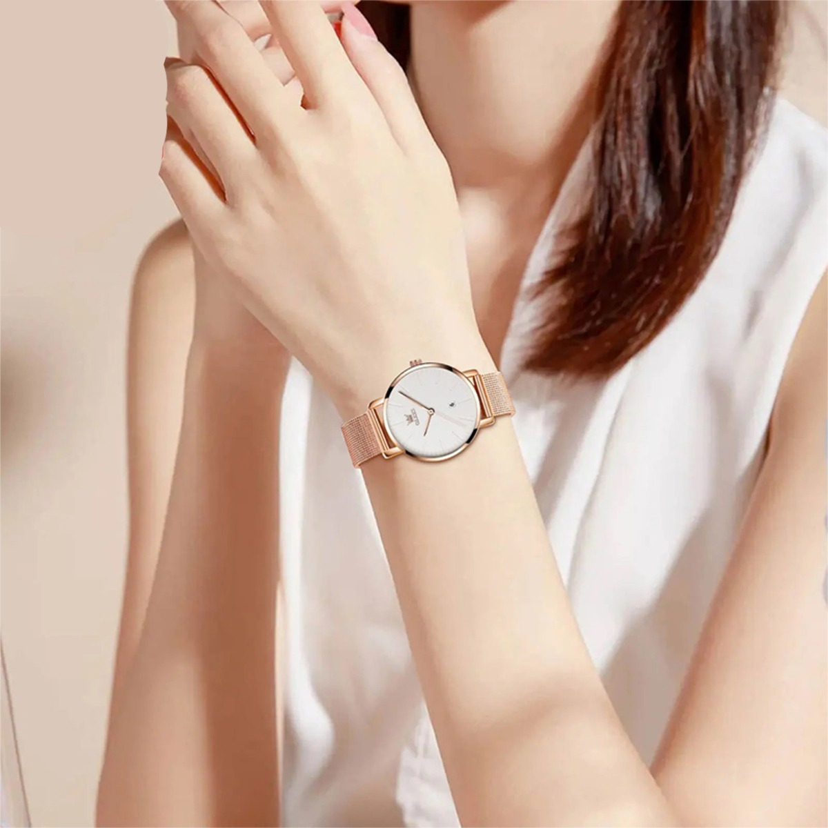 Reloj Mujer Cuadrado Cuarzo Acero Oro Rosa Resistente - Imagen 11