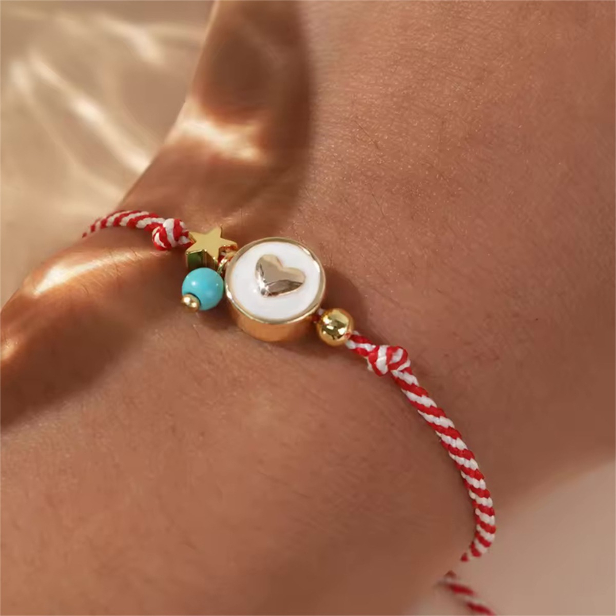Pulsera Ajustable De Hilo Con Eslabon Corazón Individual - Imagen 3