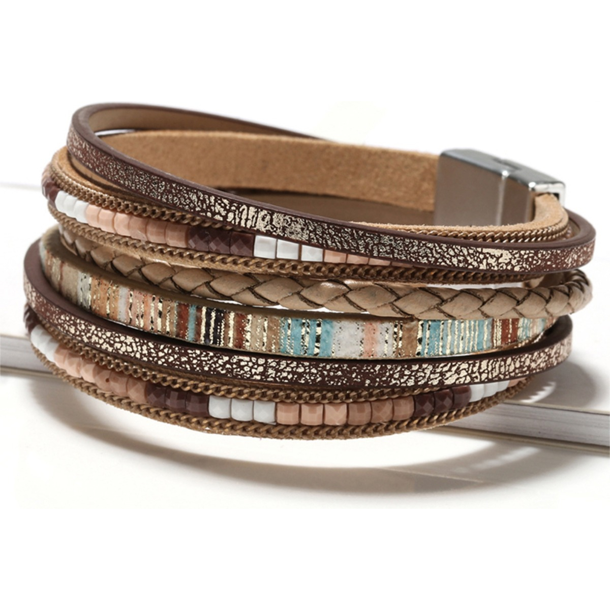 Pulsera Brazalete De Piedra Multicapa Bohemio Retro - Imagen 5